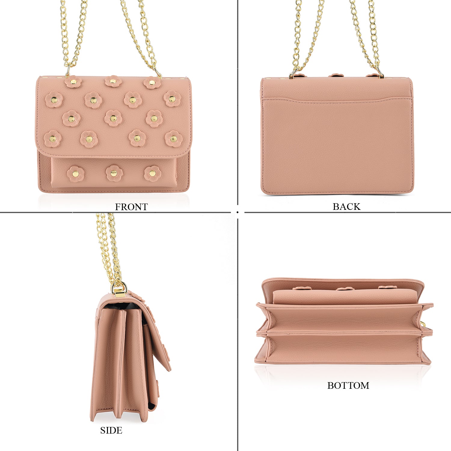 Designer Inspired-La Marey Floral Applique Sling Crossbody Bag with Chain Strap - Pink V32537775 5