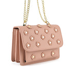 Designer Inspired-La Marey Floral Applique Sling Crossbody Bag with Chain Strap - Pink_8477981_7