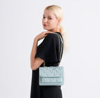 Designer Inspired-La Marey Floral Applique Sling Crossbody Bag with Chain Strap - Blue_8477982_2