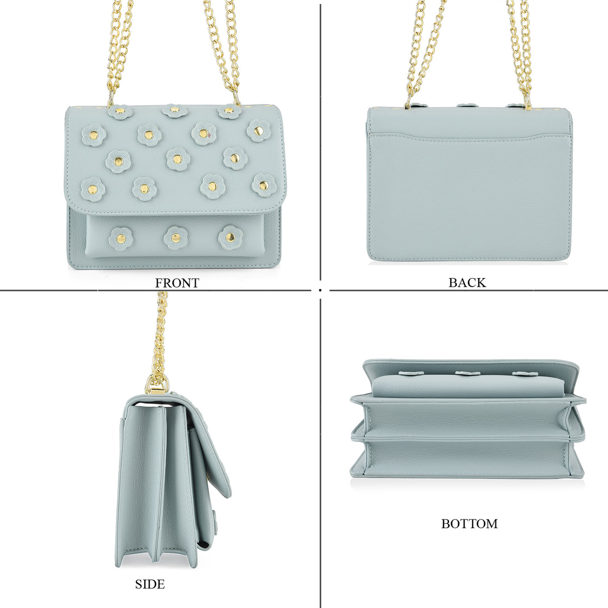 Designer Inspired-La Marey Floral Applique Sling Crossbody Bag with Chain Strap - Blue 8477982 5