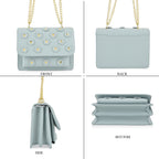 Designer Inspired-La Marey Floral Applique Sling Crossbody Bag with Chain Strap - Blue_8477982_4