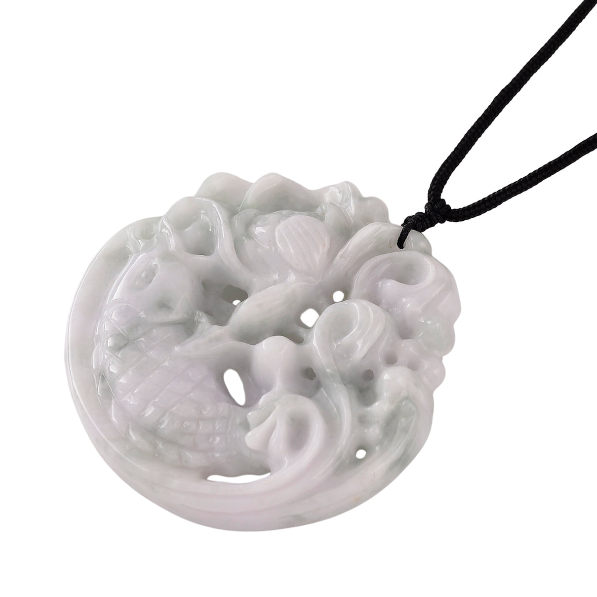 Natural White Jade Adjustable Carved Fish Necklace (Size - 28) 270.00 Ct. 8478295 4