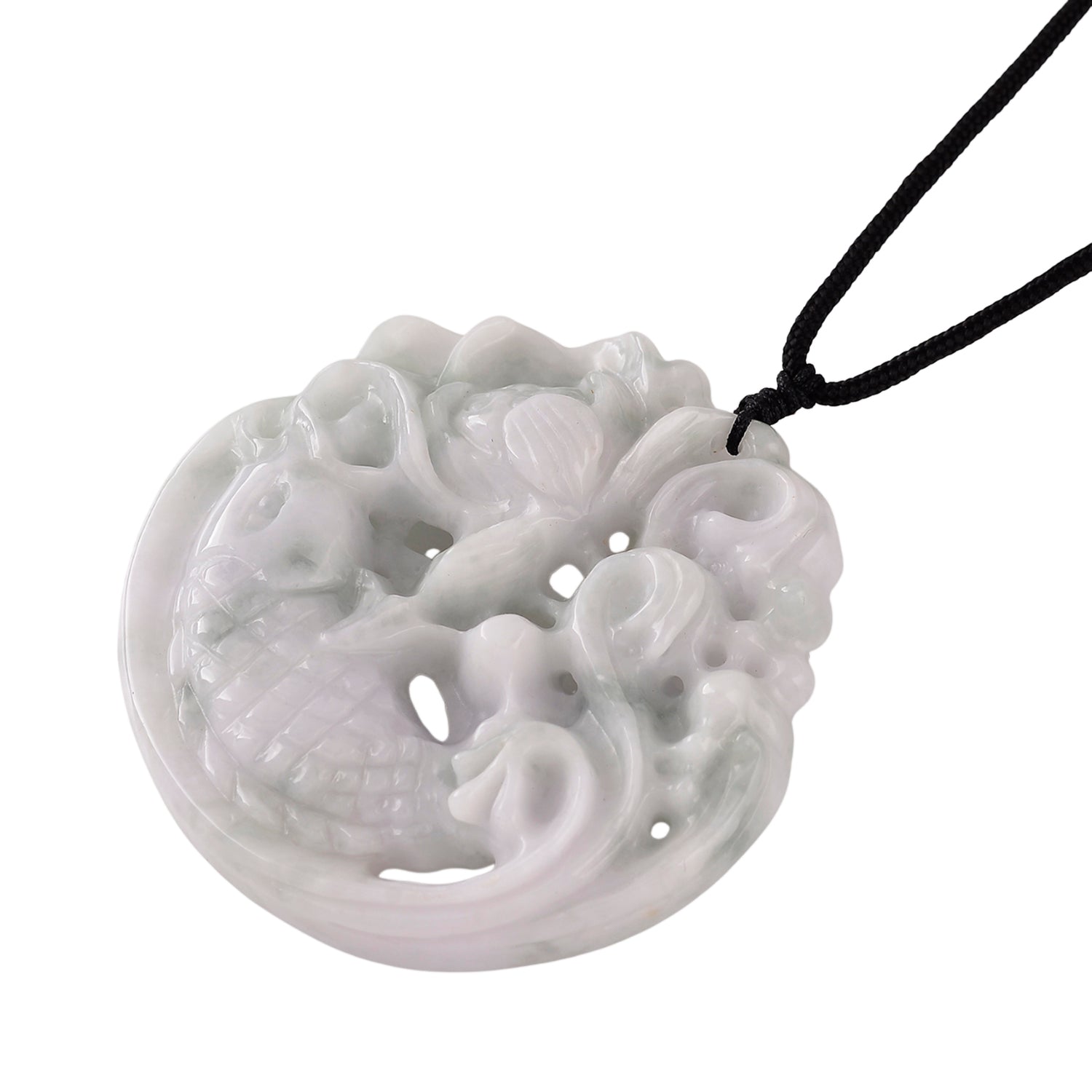 Natural White Jade Adjustable Carved Fish Necklace (Size - 28) 270.00 Ct. 8478295 4
