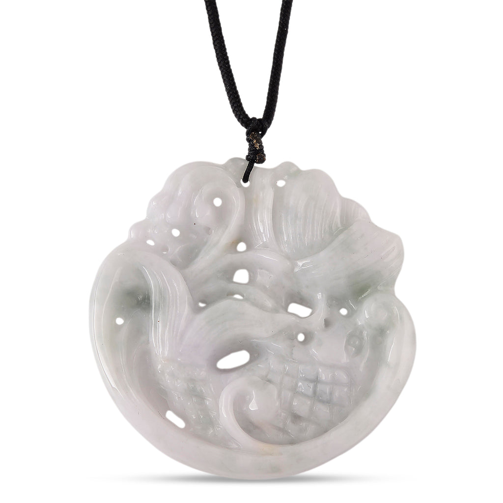 Natural White Jade Adjustable Carved Fish Necklace (Size - 28) 270.00 Ct._8478295_4