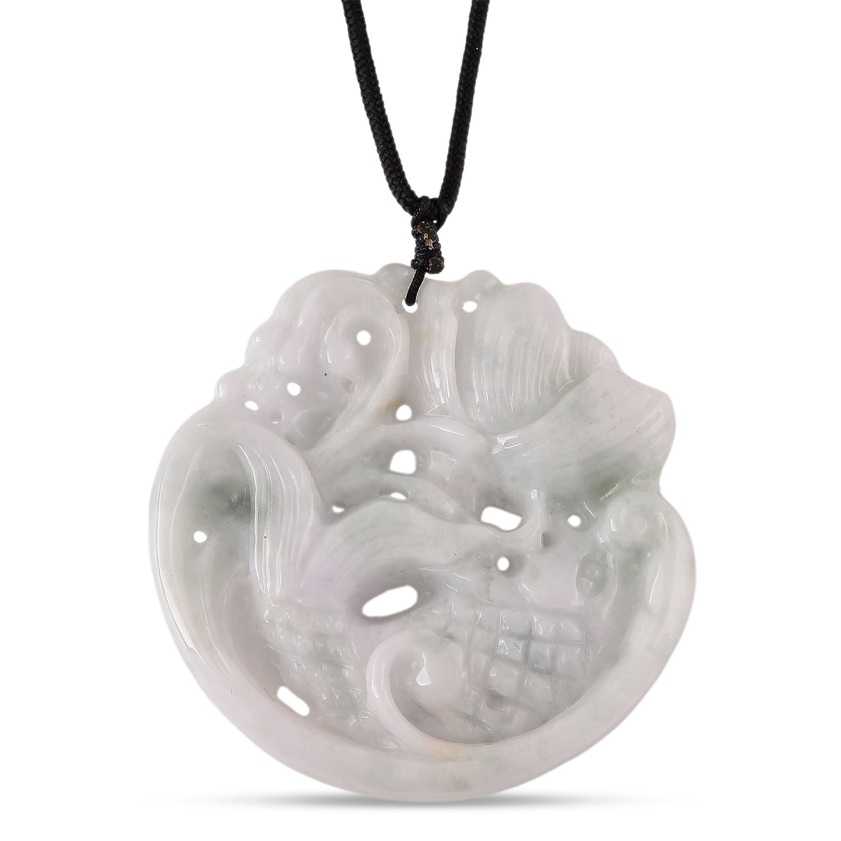 Natural White Jade Adjustable Carved Fish Necklace (Size - 28) 270.00 Ct. 8478295 5