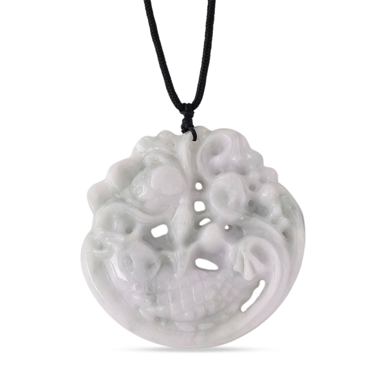 Natural White Jade Adjustable Carved Fish Necklace (Size - 28) 270.00 Ct. V32363123 0