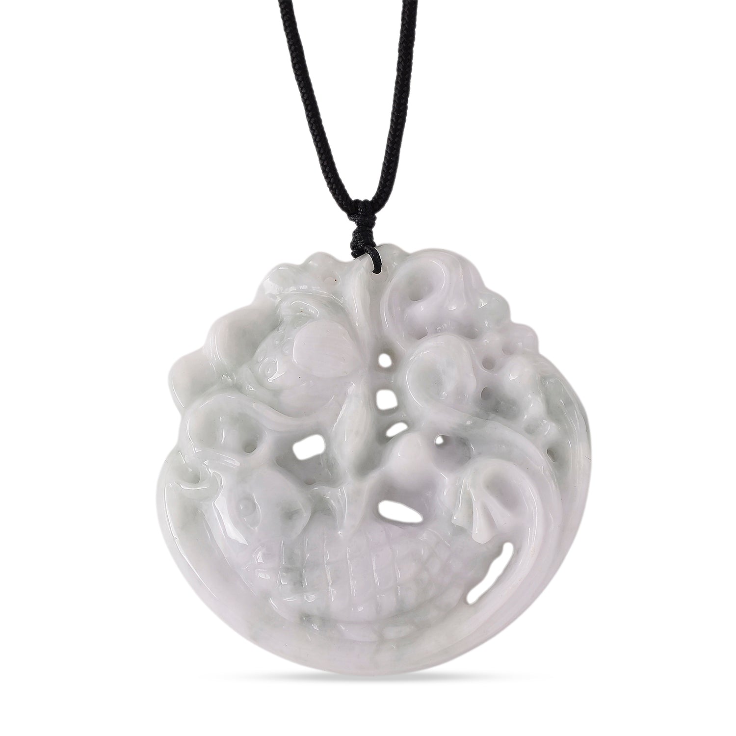 Natural White Jade Adjustable Carved Fish Necklace (Size - 28) 270.00 Ct. V32363123 0