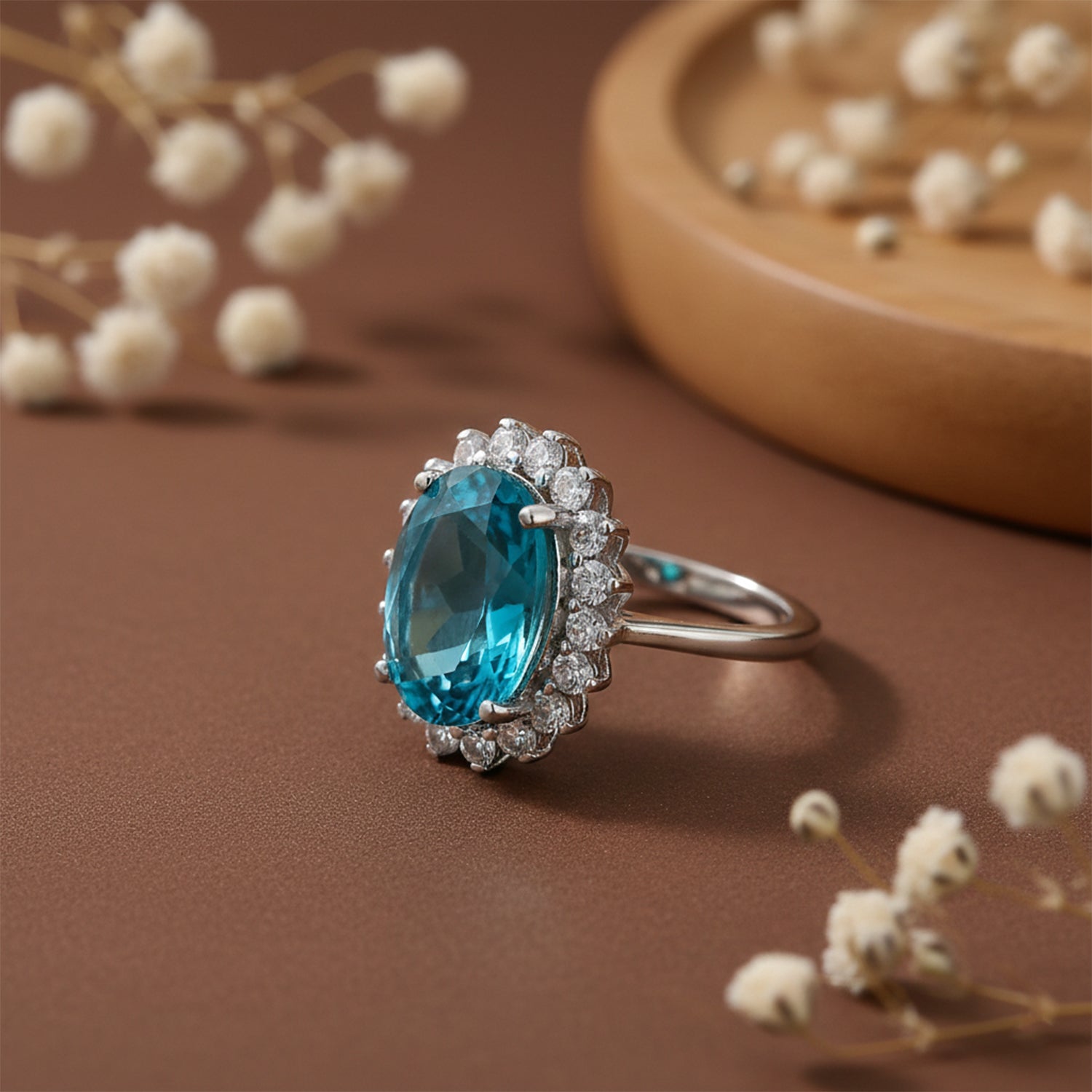 D'Joy Capri Blue Triplet Quartz &amp; White Zircon Halo Ring in Rhodium Overlay Sterling Silver 7.27 Ct. V32533739 3