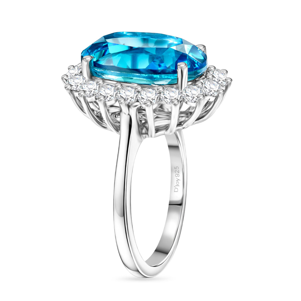 D'Joy Capri Blue Triplet Quartz & White Zircon Halo Ring in Rhodium Overlay Sterling Silver 7.27 Ct._8478357_3