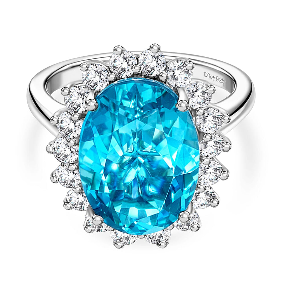 D'Joy Capri Blue Triplet Quartz & White Zircon Halo Ring in Rhodium Overlay Sterling Silver 7.27 Ct._8478361