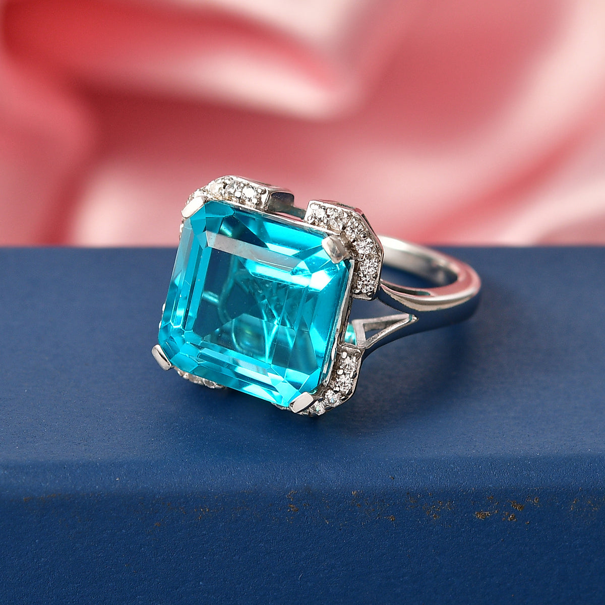 D'Joy Capri Blue Triplet Quartz &amp; White Zircon Ring in Platinum Overlay Sterling Silver 9.00 Ct. V32537761 3