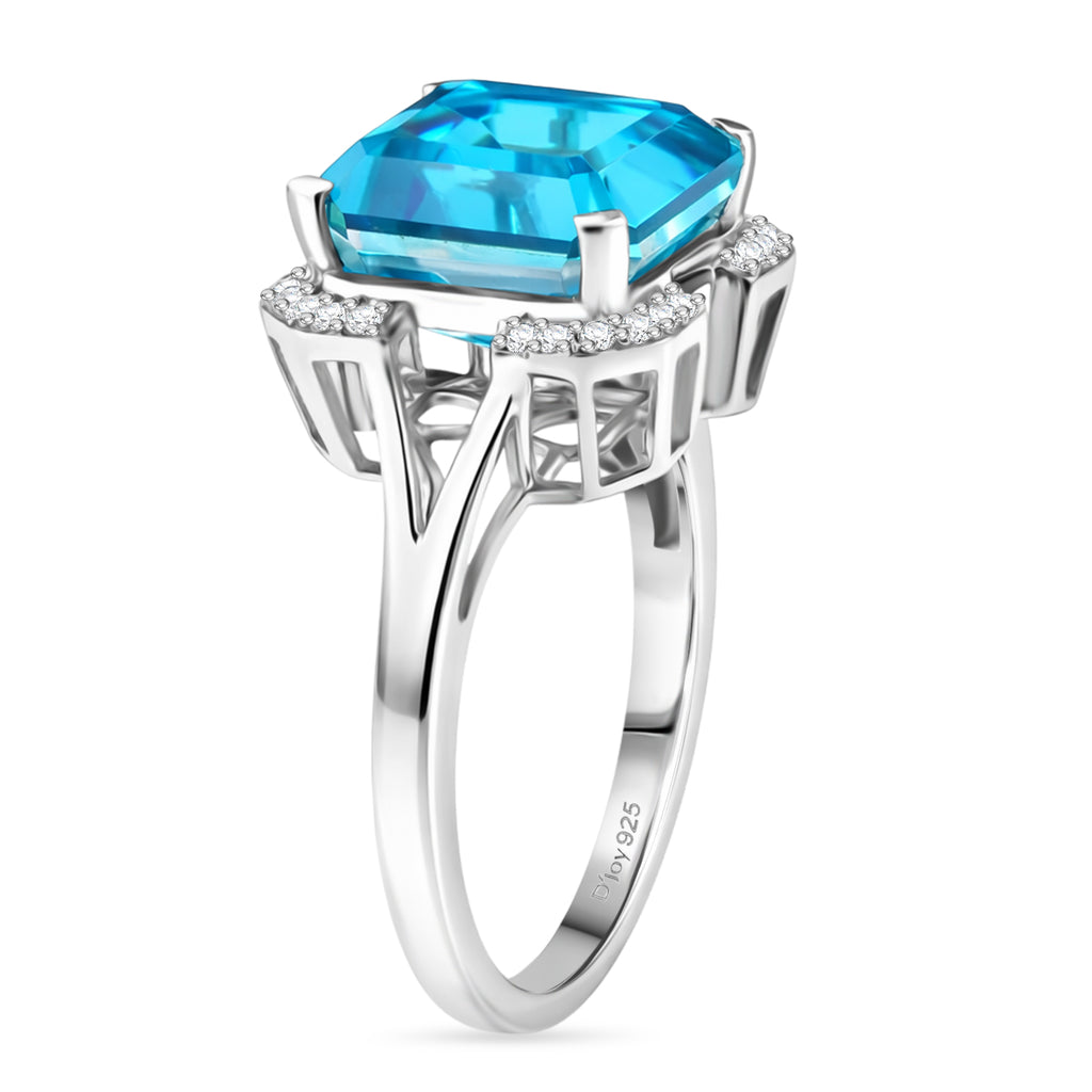 D'Joy Capri Blue Triplet Quartz & White Zircon Ring in Platinum Overlay Sterling Silver 9.00 Ct._8478392_3