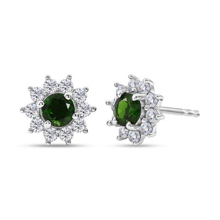 Natural Chrome Diopside &amp; White Zircon Halo Earring with Push Back in Platinum Overlay Sterling Silver 1.30 Ct. 8478483 1