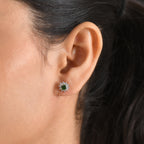 Natural Chrome Diopside & White Zircon Halo Earring with Push Back in Platinum Overlay Sterling Silver 1.30 Ct._8478483_1