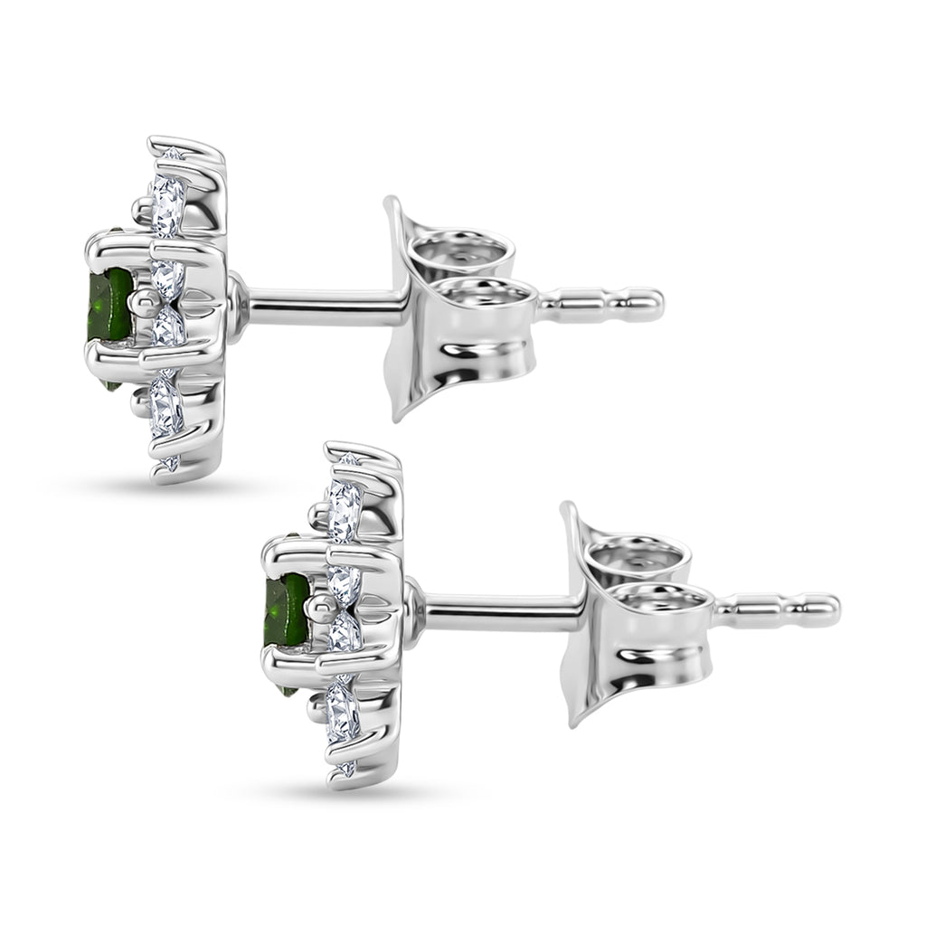 Natural Chrome Diopside & White Zircon Halo Earring with Push Back in Platinum Overlay Sterling Silver 1.30 Ct._8478483_3