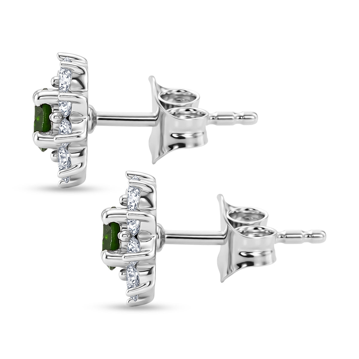 Natural Chrome Diopside &amp; White Zircon Halo Earring with Push Back in Platinum Overlay Sterling Silver 1.30 Ct. V32521241 4