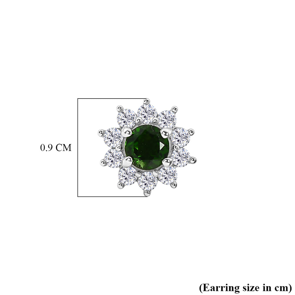 Natural Chrome Diopside & White Zircon Halo Earring with Push Back in Platinum Overlay Sterling Silver 1.30 Ct._8478483_4
