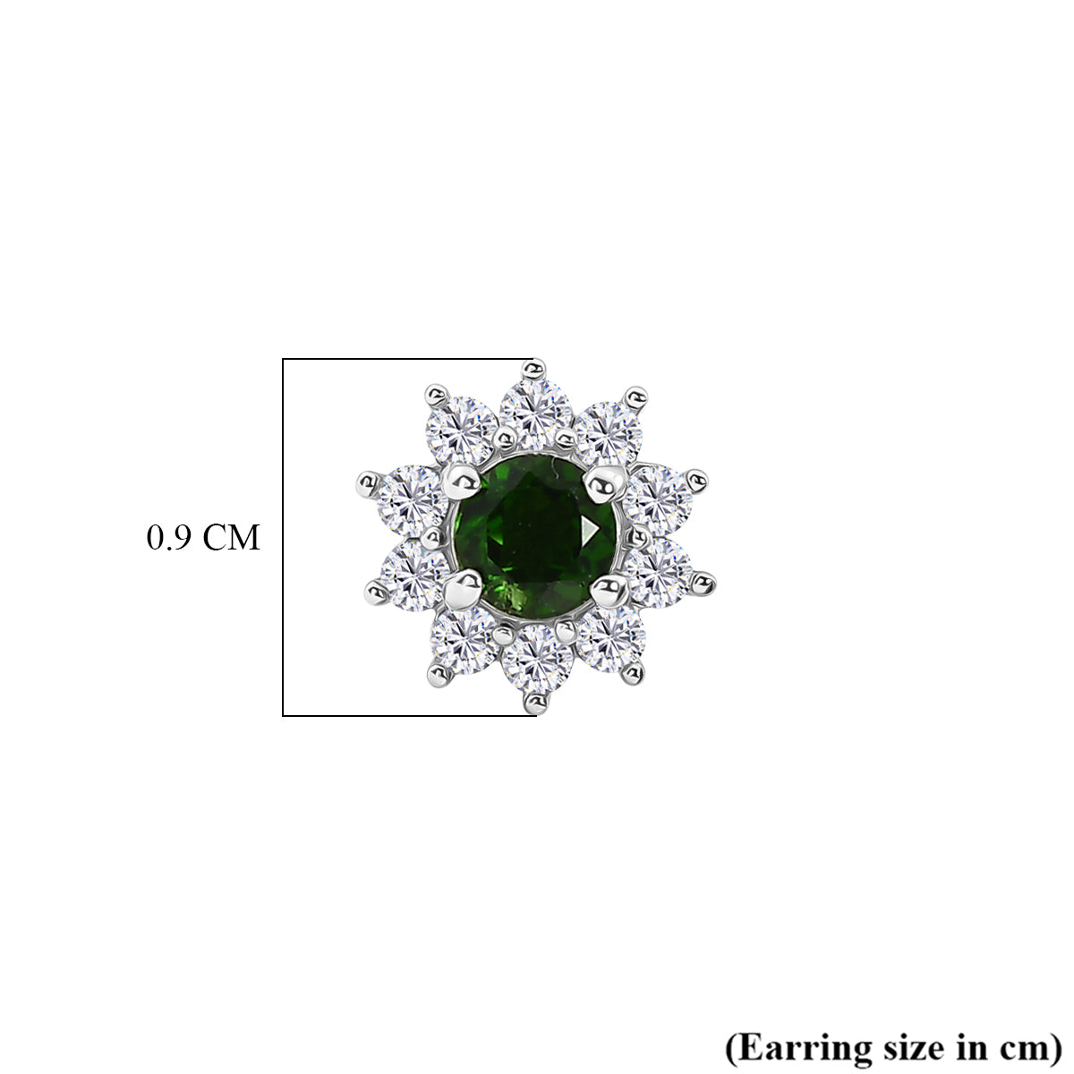 Natural Chrome Diopside &amp; White Zircon Halo Earring with Push Back in Platinum Overlay Sterling Silver 1.30 Ct. V32521241 5