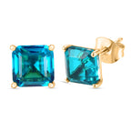 Capri Blue Triplet Quartz Solitaire Stud Push Post Earring in Yellow Gold Plated Sterling Silver 3.91 Ct._8478485