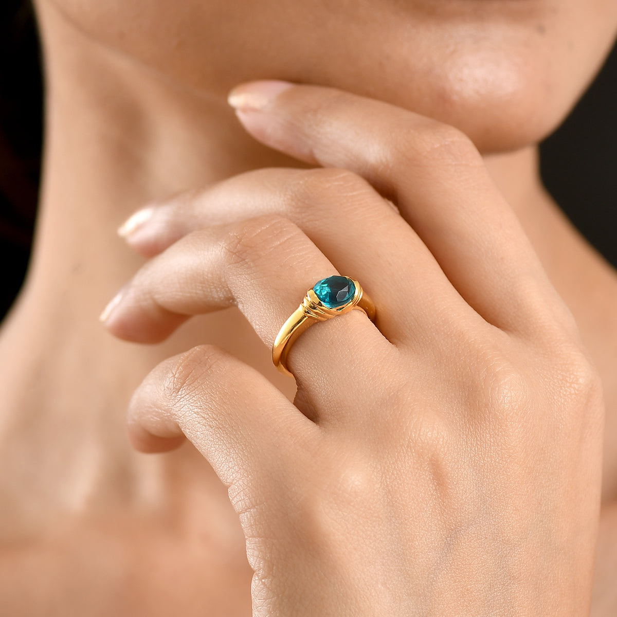 D'Joy Capri Blue Triplet Quartz Solitaire Ring in Yellow Gold Plated  Sterling Silver 1.53 Ct. V32519538 2