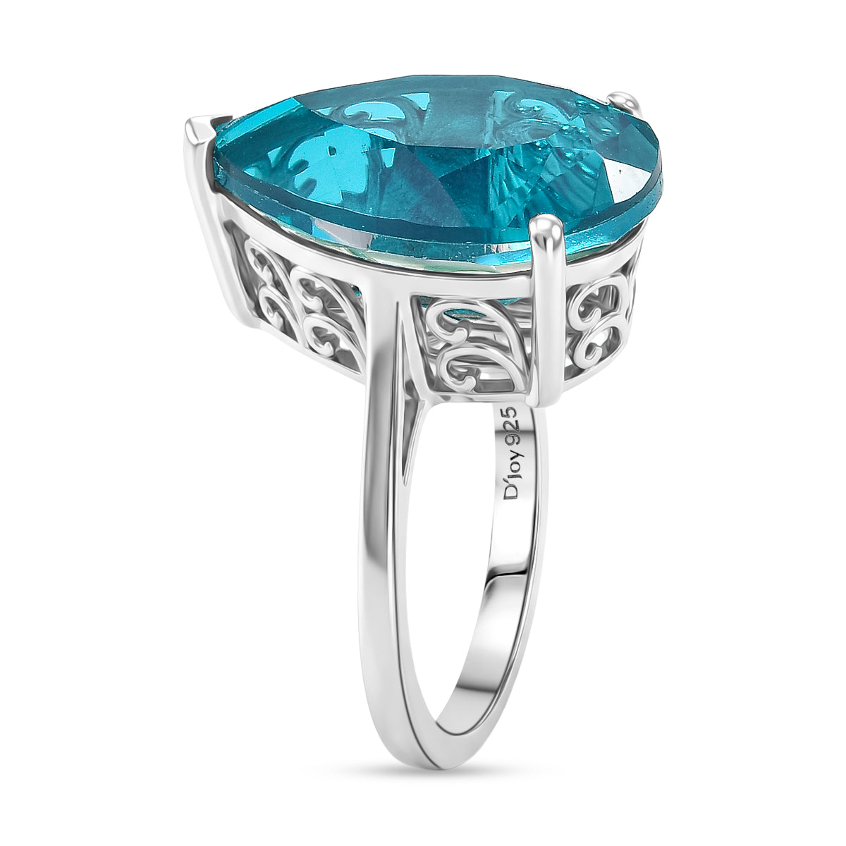 D'Joy Capri Blue Triplet Quartz Solitaire Ring in Rhodium Overlay Sterling Silver 10.68 Ct. V32524319 4
