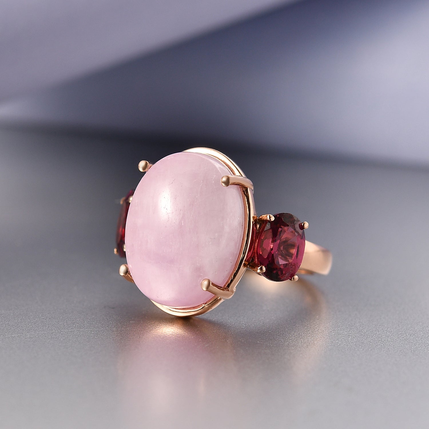 D'Joy Kunzite, Orissa Rose Garnet Trilogy Ring in Rose Gold Plated Sterling Silver 13.50 Ct. V32514915 3