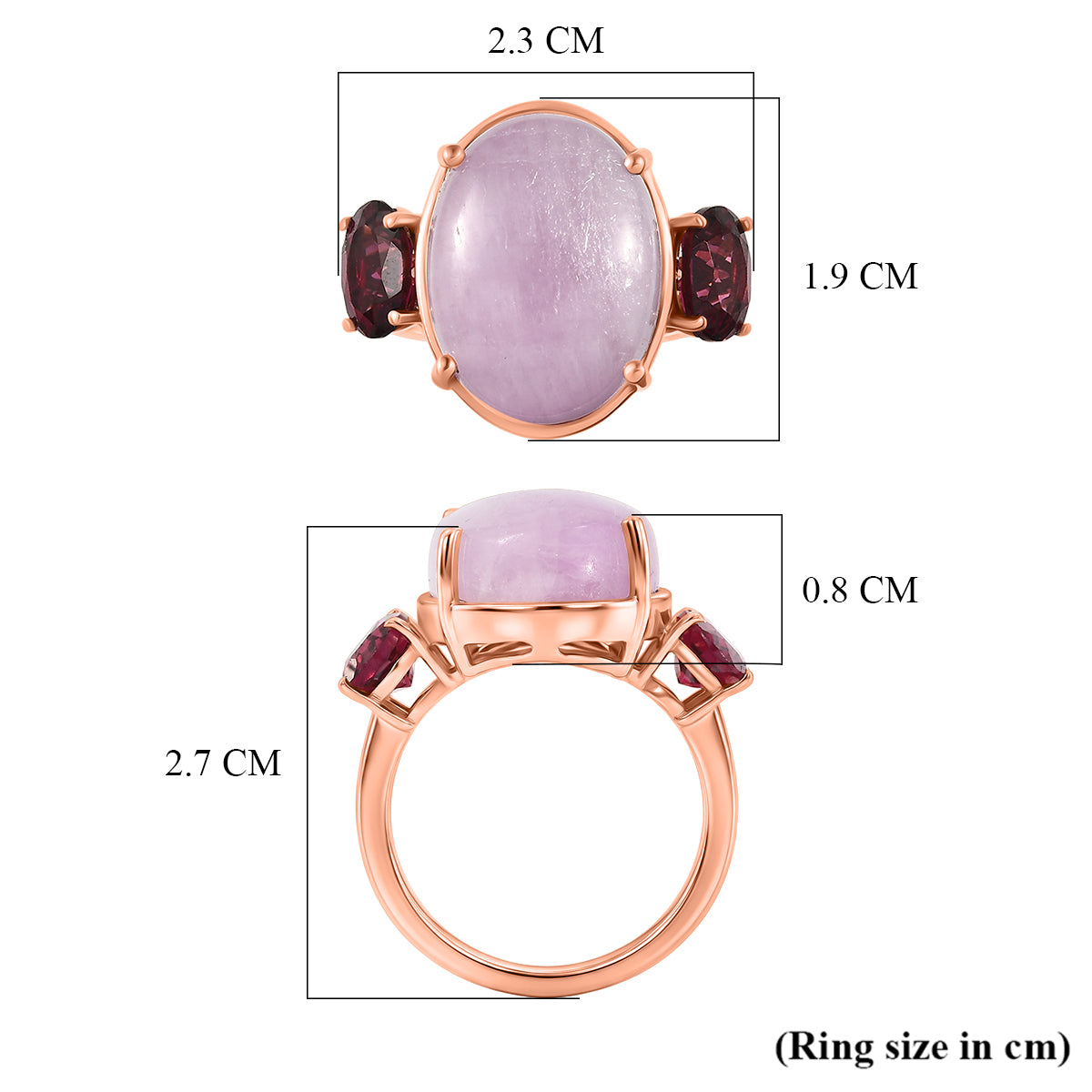 D'Joy Kunzite, Orissa Rose Garnet Trilogy Ring in Rose Gold Plated Sterling Silver 13.50 Ct. V32514915 6