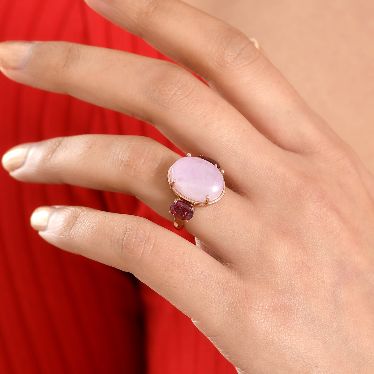 D'Joy Kunzite, Orissa Rose Garnet Trilogy Ring in Rose Gold Plated Sterling Silver 13.50 Ct. V32519913 2