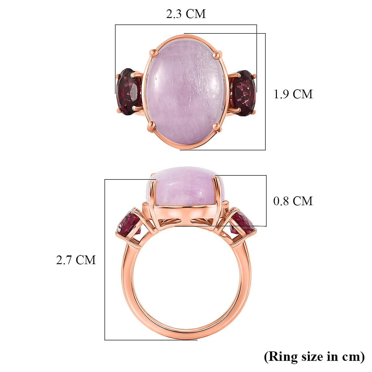 D'Joy Kunzite, Orissa Rose Garnet Trilogy Ring in Rose Gold Plated Sterling Silver 13.50 Ct. V32534151 6