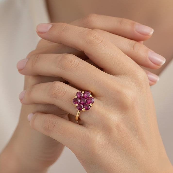 D'Joy African Ruby Floral Ring in 18K Vermeil Yellow Gold Plated Sterling Silver 2.08 Ct. 8478757 2