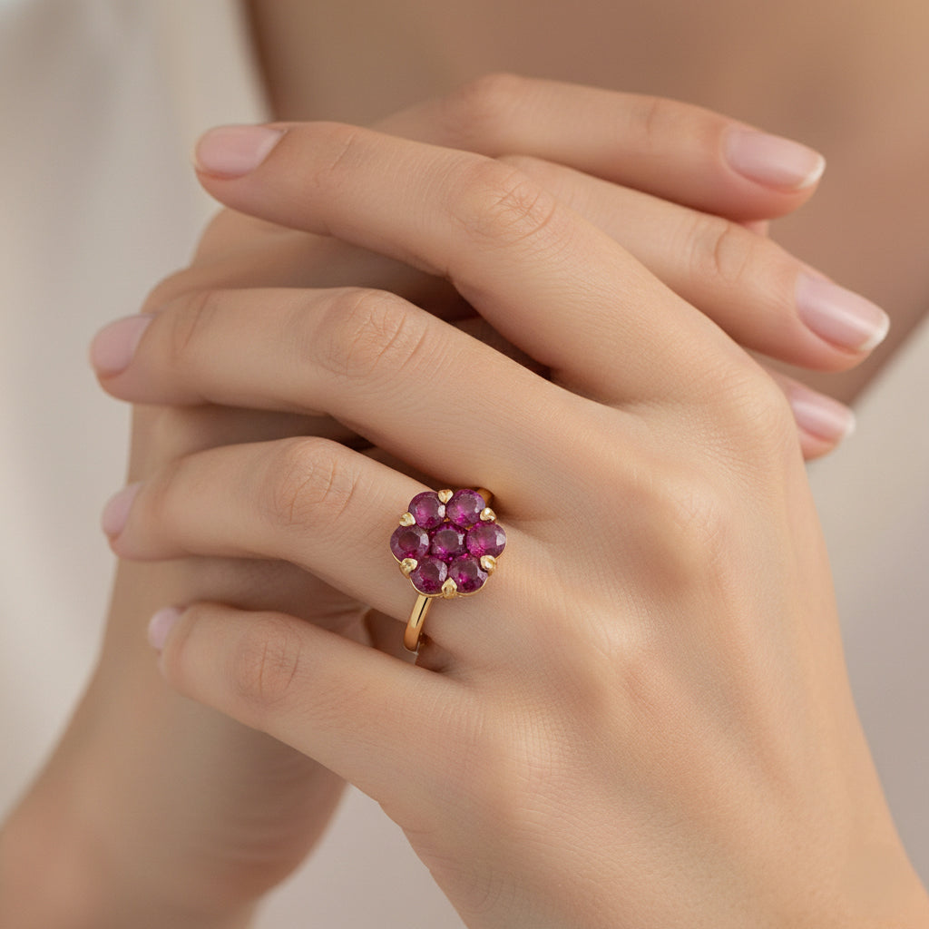 D'Joy African Ruby Floral Ring in 18K Vermeil Yellow Gold Plated Sterling Silver 2.08 Ct. V32755496 2