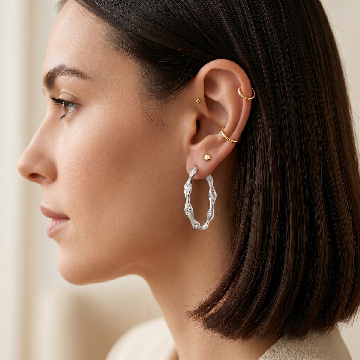 Lucy Q - Lab Grown Diamond (VS/E-F)  Hoop Earring in Rhodium Overlay Sterling Silver 8479065 4