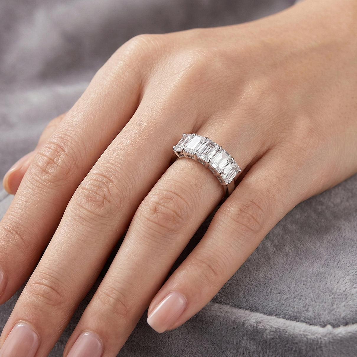 D'Joy - Moissanite Half Eternity Band Ring in Rhodium Overlay Sterling Silver 2.96 Ct. 8479137 3