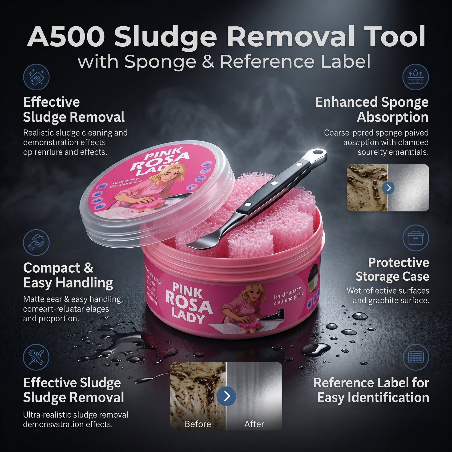 LIVMORE A500 Hard Surface Stain - Cleaning Clay With Sponge  - Pink 8479351 2