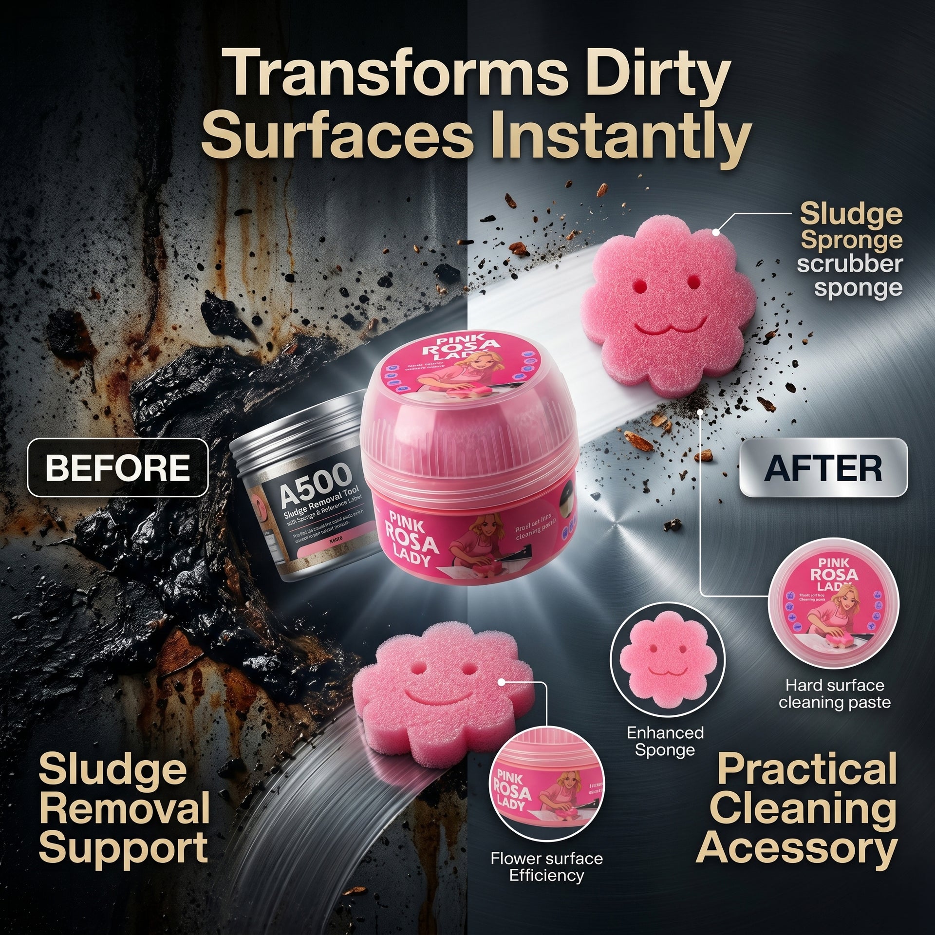 LIVMORE A500 Hard Surface Stain - Cleaning Clay With Sponge  - Pink 8479351 4