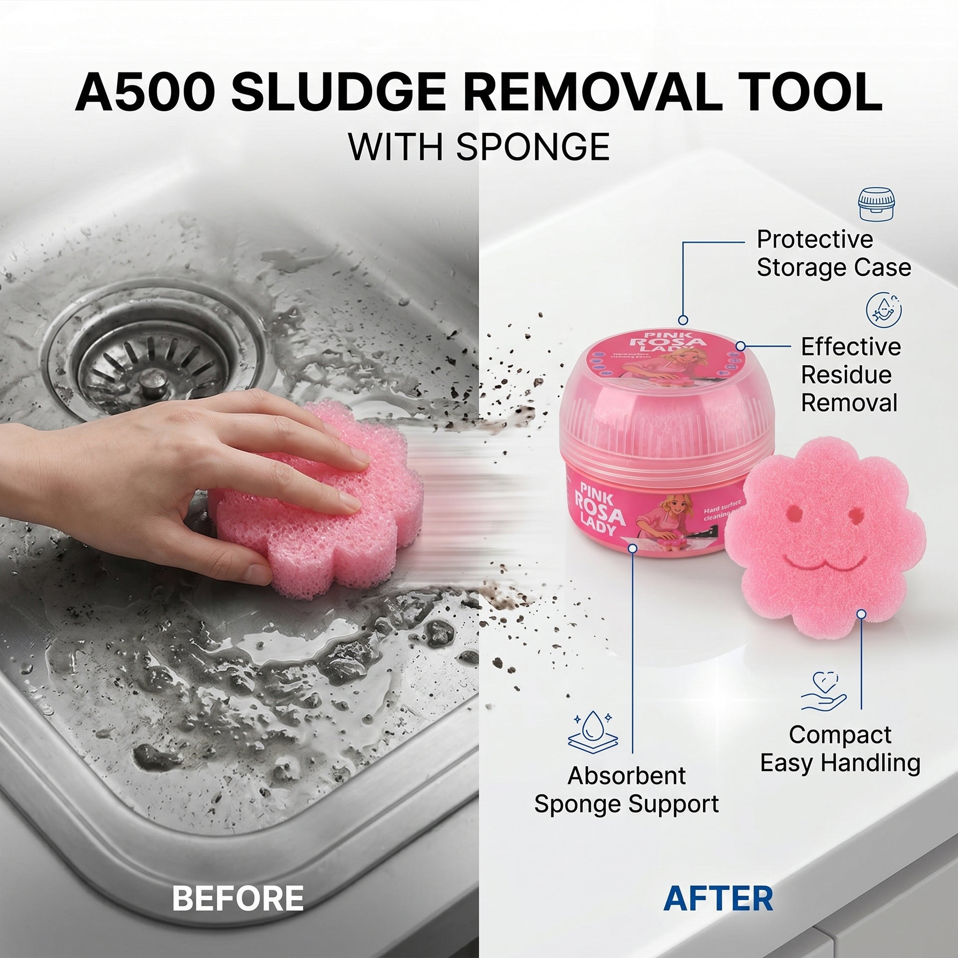 LIVMORE A500 Hard Surface Stain - Cleaning Clay With Sponge  - Pink 8479351 6