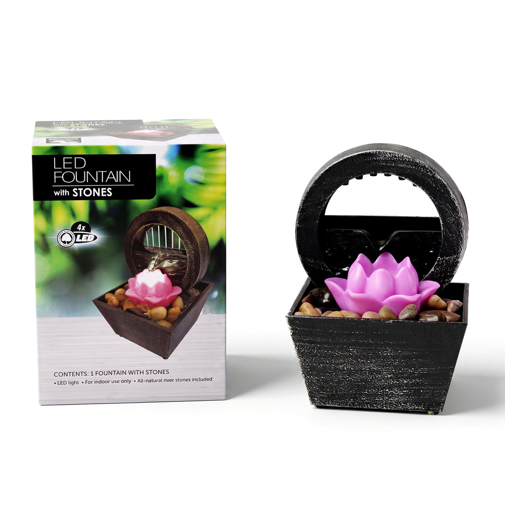 Circular Wheel Pink Floral Water Flow Fountain Ornament (Size 11x11x17 cm)_8479352
