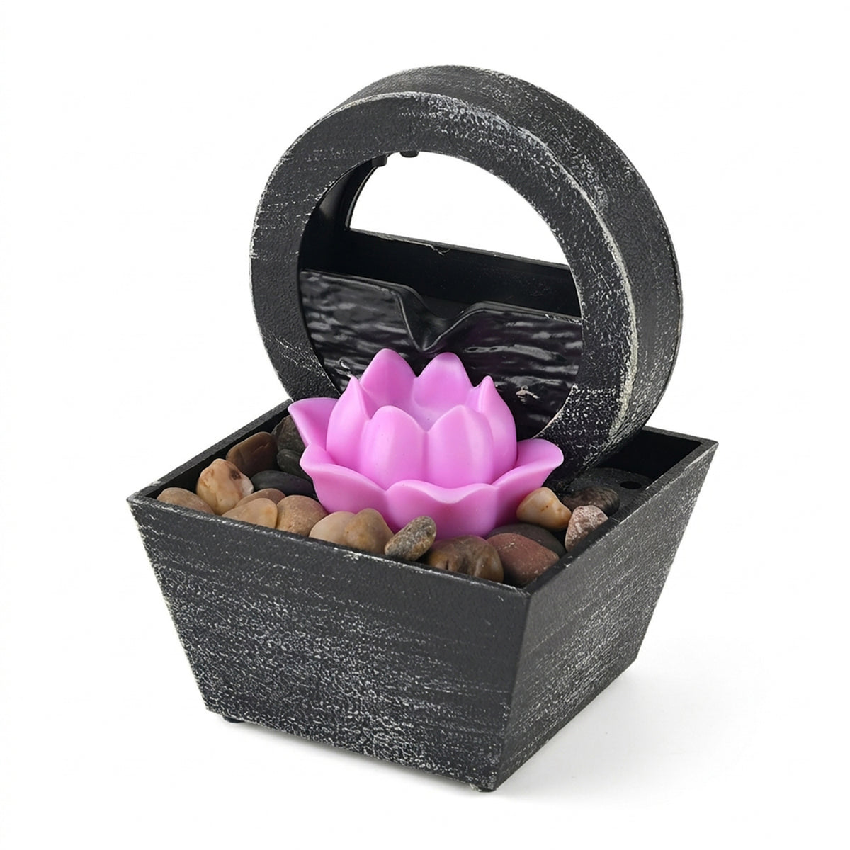Circular Wheel Pink Floral Water Flow Fountain Ornament (Size 11x11x17 cm) V32512999 2