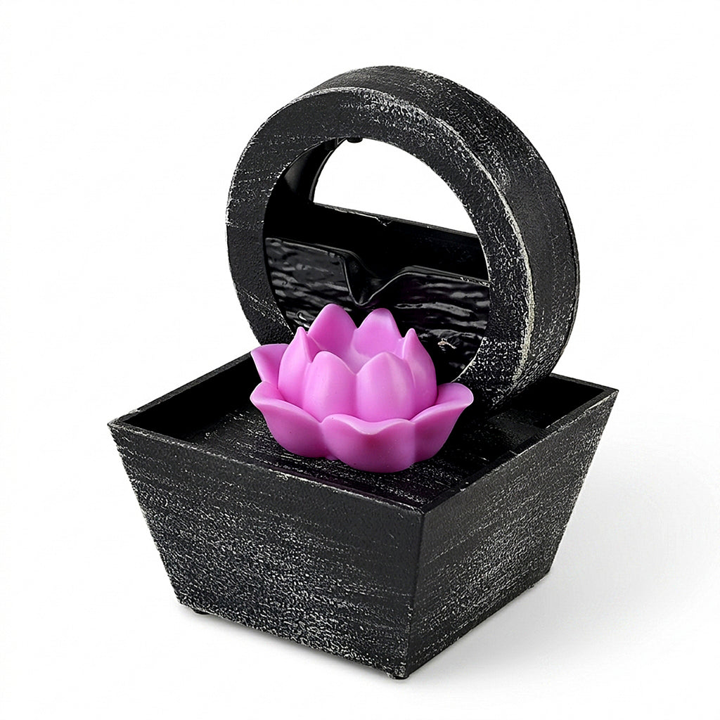 Circular Wheel Pink Floral Water Flow Fountain Ornament (Size 11x11x17 cm)_8479352_5