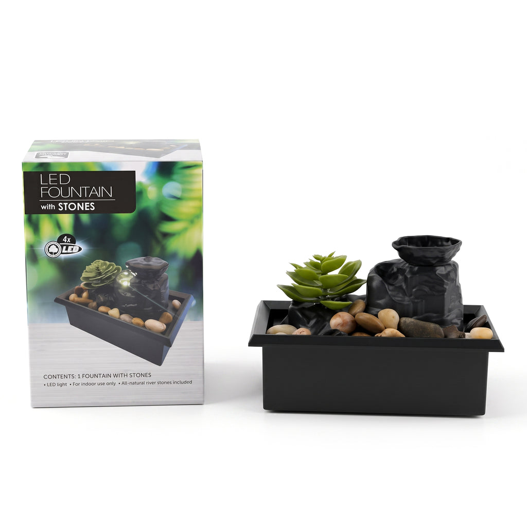 Green Lotus Flower Flat Stone Basin Water Flow Fountain Tabletop Ornament (Size 18 x 11 x 12 cm)_8479353
