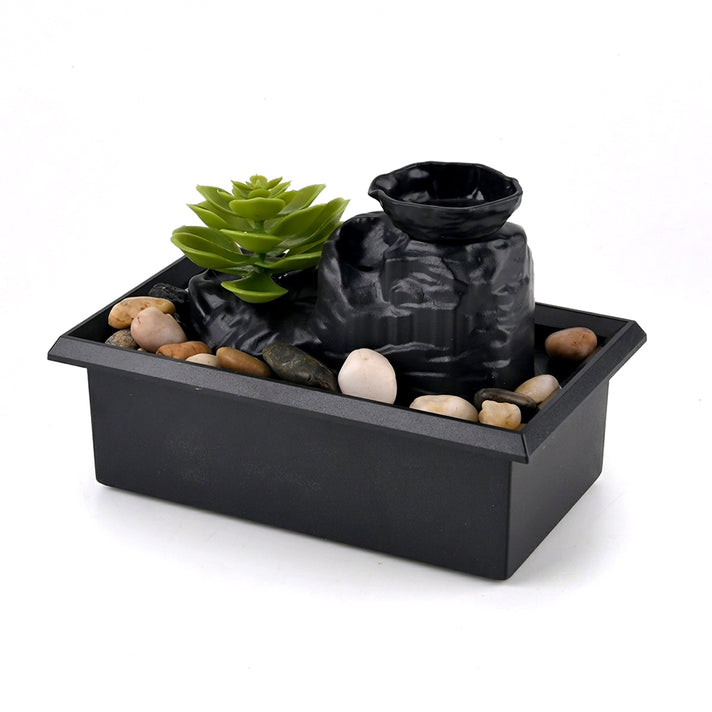Green Lotus Flower Flat Stone Basin Water Flow Fountain Tabletop Ornament (Size 18 x 11 x 12 cm) 8479353 2
