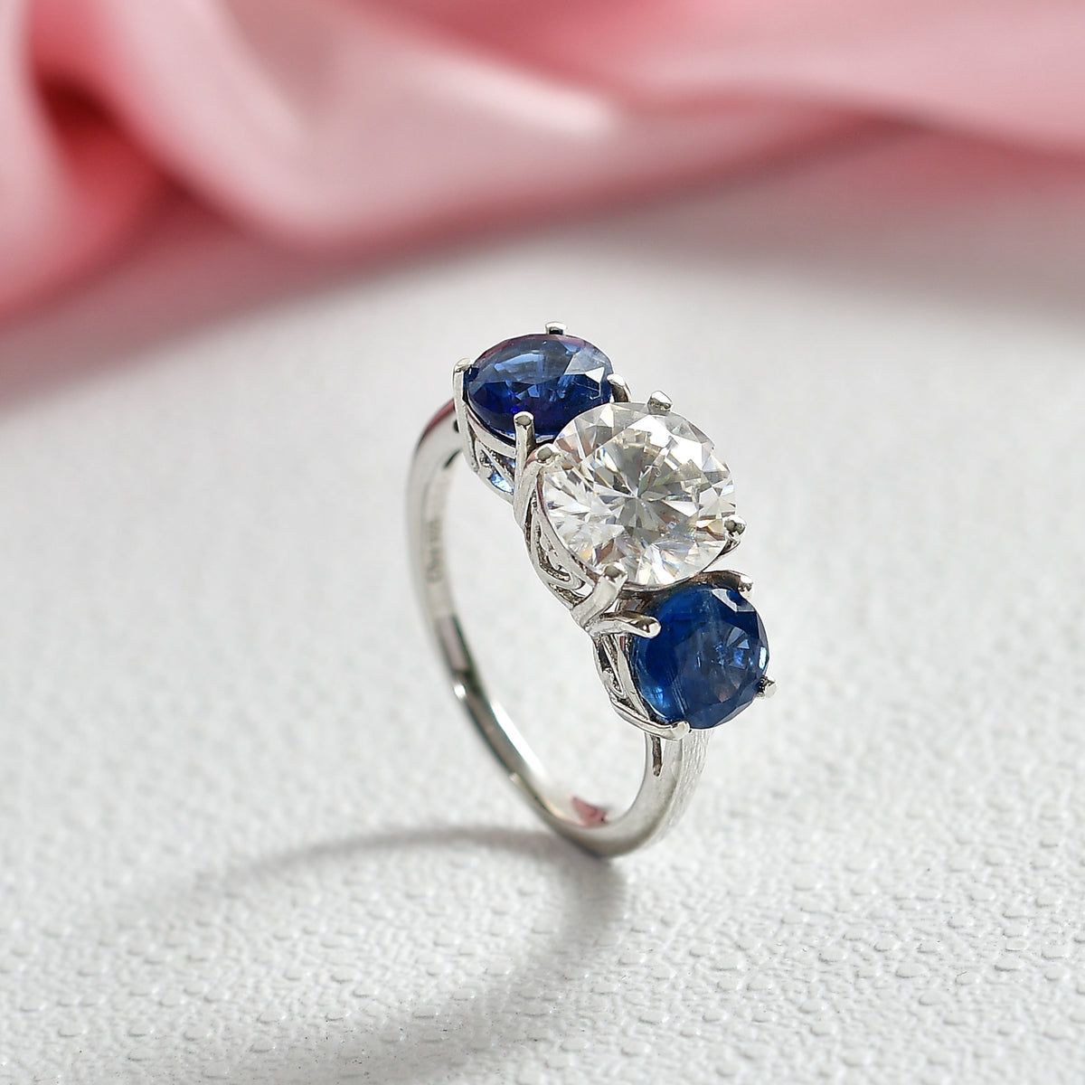 Designer Inspired- Natural Kyanite and  Moissanite  Ring in Rhodium Overlay Sterling Silver 4.03 Ct. V32523005 3