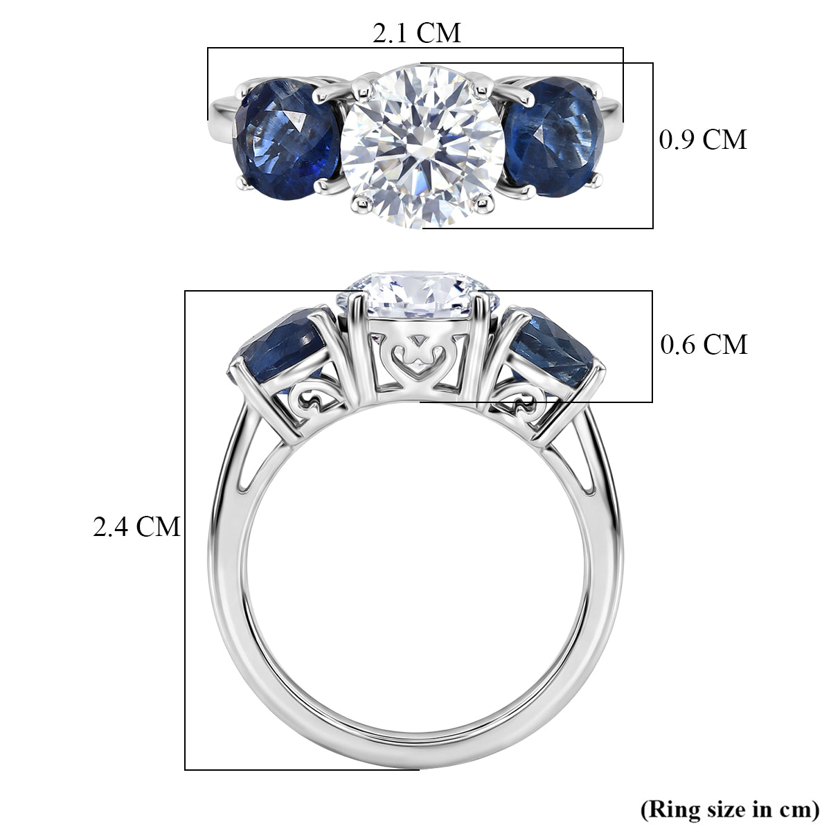 Designer Inspired- Natural Kyanite and  Moissanite  Ring in Rhodium Overlay Sterling Silver 4.03 Ct. V32523005 6