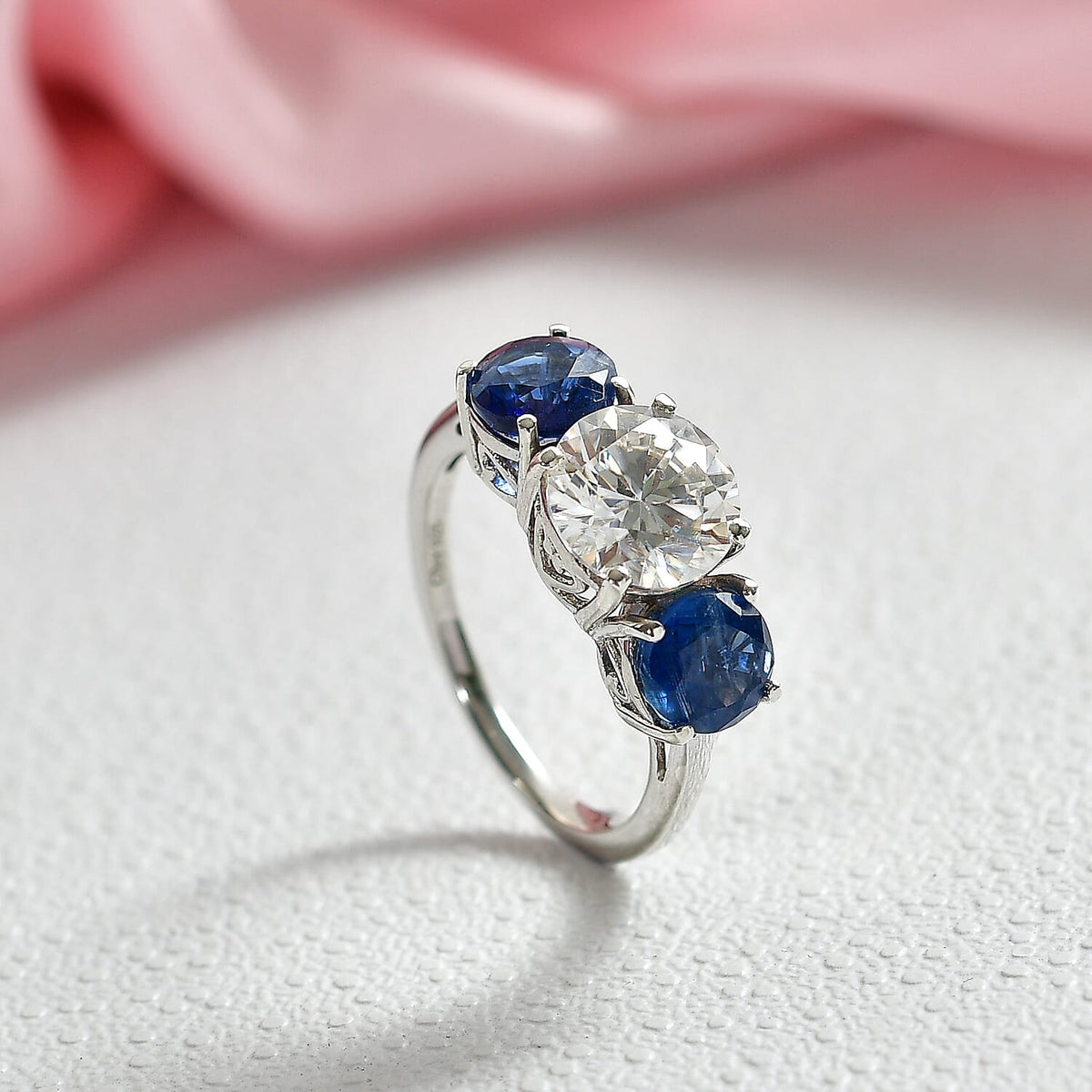Designer Inspired- Natural Kyanite and  Moissanite  Ring in Rhodium Overlay Sterling Silver 4.03 Ct. V32532255 3