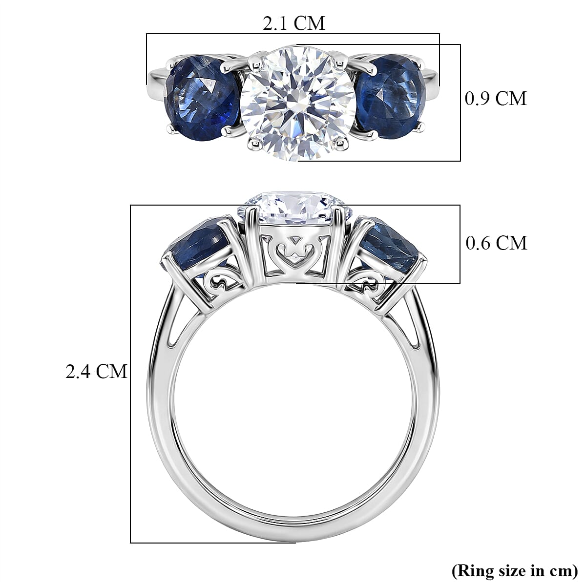 Designer Inspired- Natural Kyanite and  Moissanite  Ring in Rhodium Overlay Sterling Silver 4.03 Ct. V32532255 6