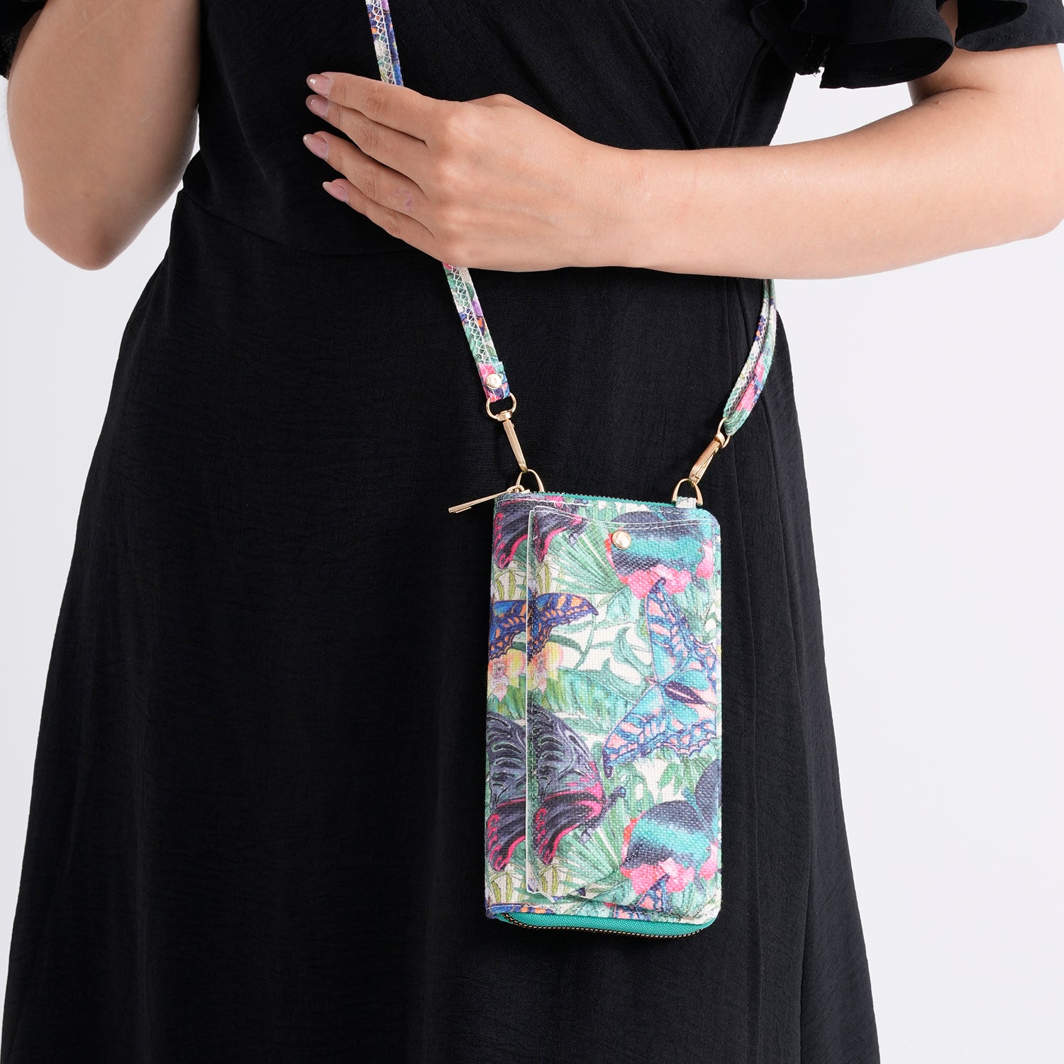 Set of 2 - Butterfly &amp; Tropical Palm Print RFID Blocking Tote Bag &amp; Cellphone Purse - Green &amp; Multi V32513543 4