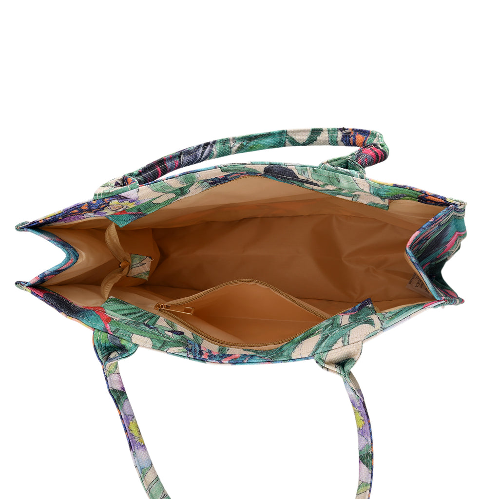 Set of 2 - Butterfly & Tropical Palm Print RFID Blocking Tote Bag & Cellphone Purse - Green & Multi_8479523_5