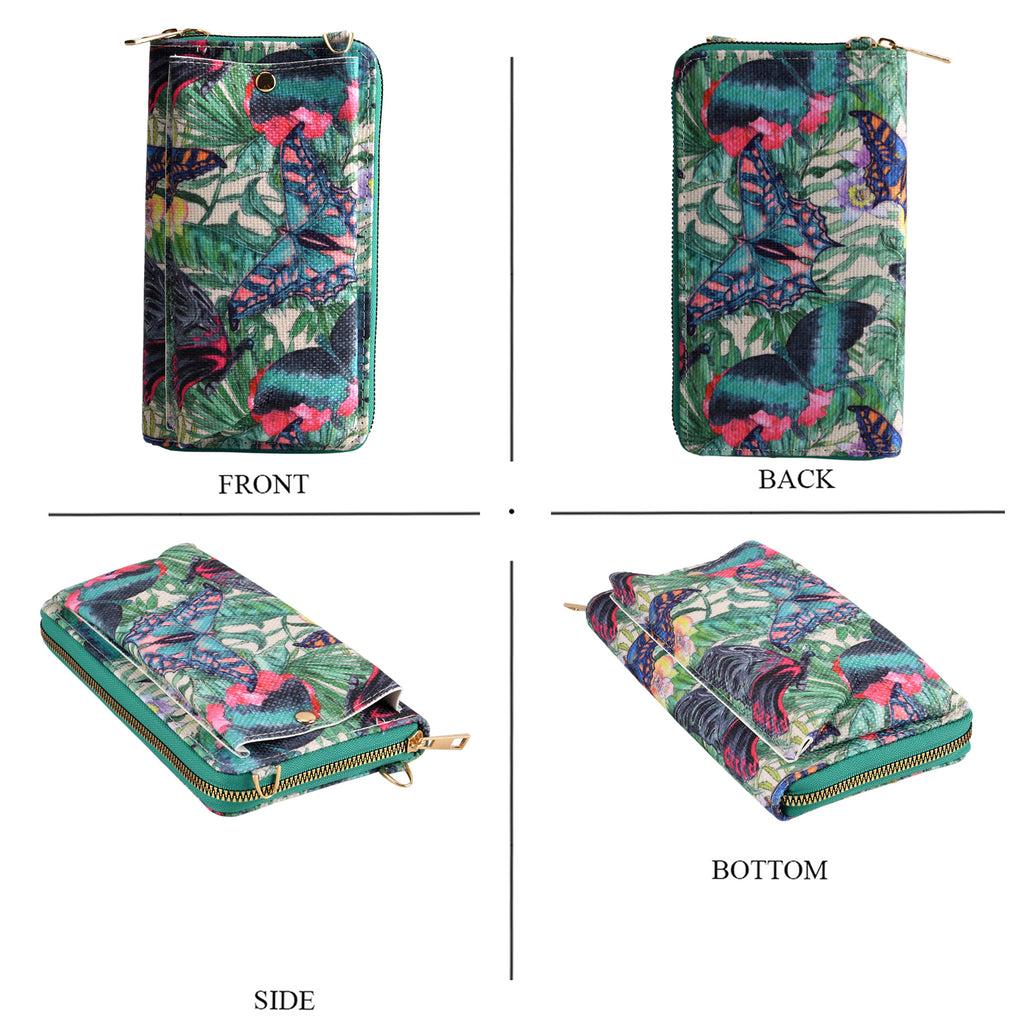 Set of 2 - Butterfly & Tropical Palm Print RFID Blocking Tote Bag & Cellphone Purse - Green & Multi_8479523_7