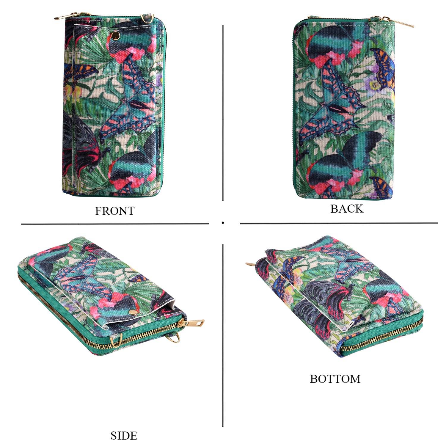 Set of 2 - Butterfly &amp; Tropical Palm Print RFID Blocking Tote Bag &amp; Cellphone Purse - Green &amp; Multi V32513543 8