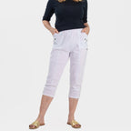 Pure and Natural Elasticated Waist Cropped Stretched Trousers with 20Inch Inseam (Size 18) - White_8479606